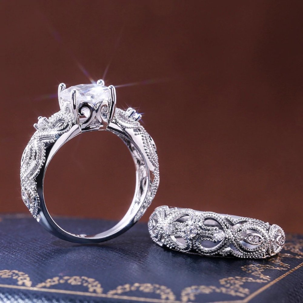 NEW2PC/set 4CT Round Diamond 925 Silver Ring 17 - Picture 9 of 9